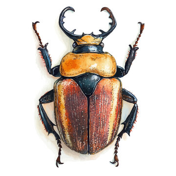 Goliath Beetle, charming watercolor clipart, isolated on a white background.