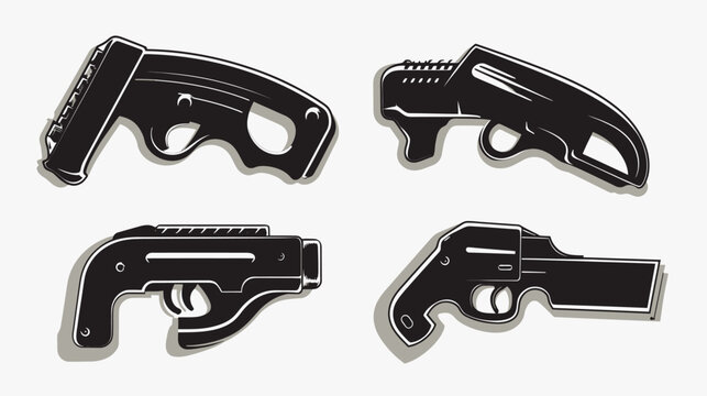 A collection of four stylized gun illustrations with a shadow effect, in black and white
