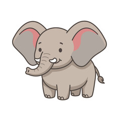 Fototapeta premium A cute cartoon elephant stands on a plain background with large ears.