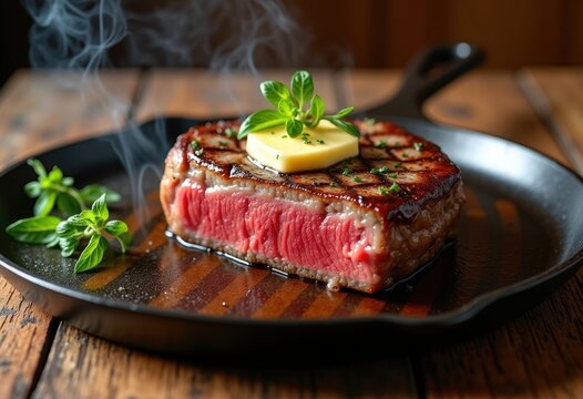 Bold Grilled Steak Infused with Herb Butter on Cast Iron Platter Everything Meat Lovers Dream