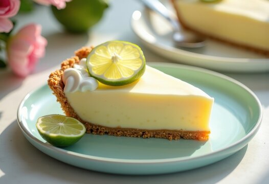 Charming Key Lime Pie on Pastel Plate Visual Symphony Celebrating Whimsical Indulgence