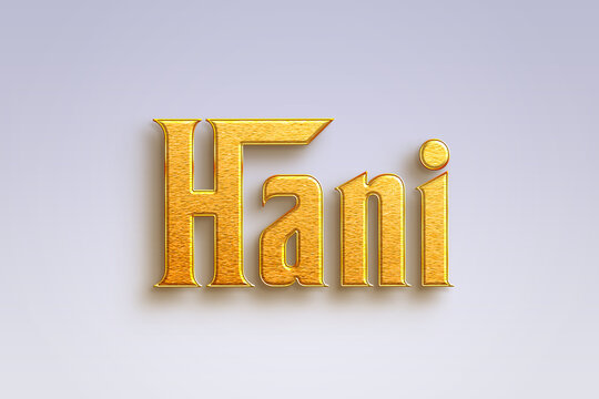 Gold text effect of Indonesian name Hani on light-blue background.