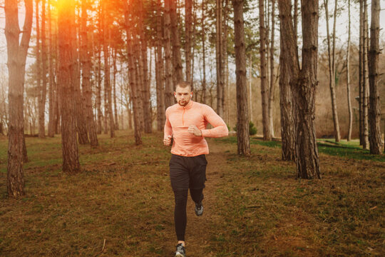 Runner in forest area during daytime as sun shines through trees