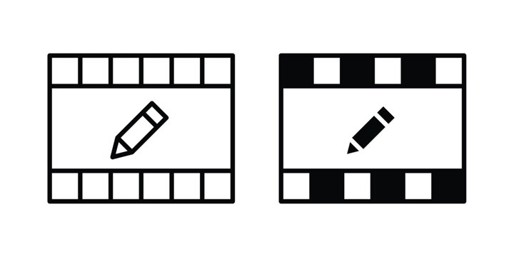 Video editing icon solid glyph and line series icons