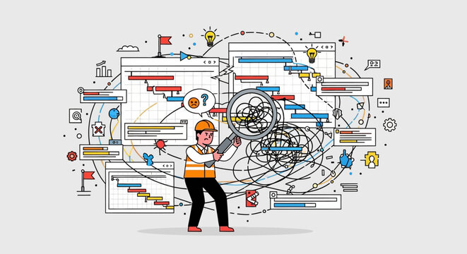 Businessman with complex mind map.