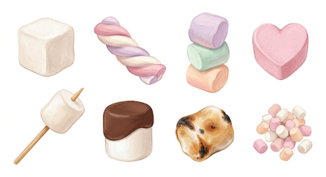 Collection of Soft Marshmallows in Various Shapes and Styles
