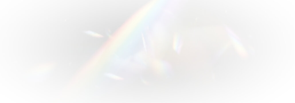 Abstract neon prism light on transparent PNG background. Soft holographic rainbow flare and refraction glow overlay. Crisp vector crystal glow sparkle accents.