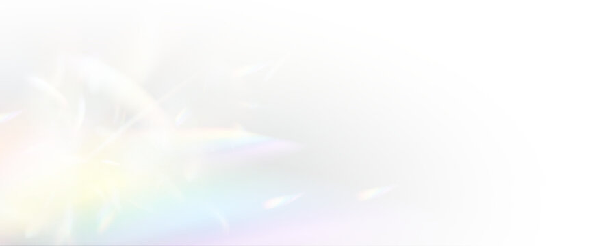 Abstract neon prism light on transparent PNG background. Soft holographic rainbow flare and refraction glow overlay. Minimal vector crystal shimmer accents.