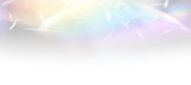 Abstract neon prism light on transparent PNG background. Soft holographic rainbow flare and refraction glow overlay. Clean vector crystal sparkle accents.