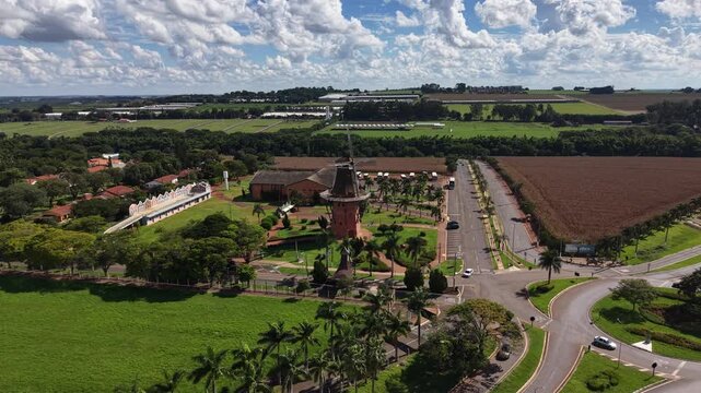 Aerial View of Dutch Windmill Landmark in Holambra S&atilde;o Paulo Brazil