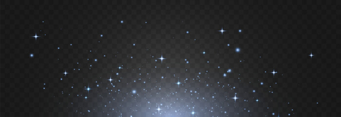 Obraz premium Magical light dust with a soft glow. Floating particles of light. Christmas light effect with sparkling fairy dust shining on a transparent background. Vector illustration in PNG format