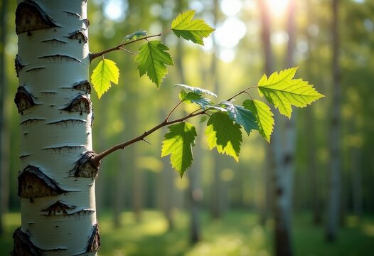 Distinctive Birch Trees Surrounded by Quiet White Barks in a Sprawling Forest Grove Under a Clear Sky