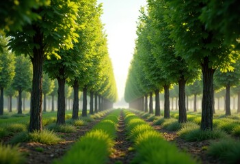 Fototapeta premium Fast-Growing Poplar Trees in a Majestic Row Captured with Stunning Detail
