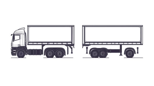 A detailed illustration of a semi-truck and separate trailer in a minimalist outline style