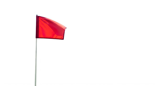 Bright red triangular flag waving on pole isolated on transparent background