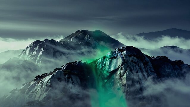 the mountains, greenish lens aberration
