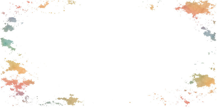 Colorful abstract watercolor background with ink splatter frame grunge texture and leafy decorative border