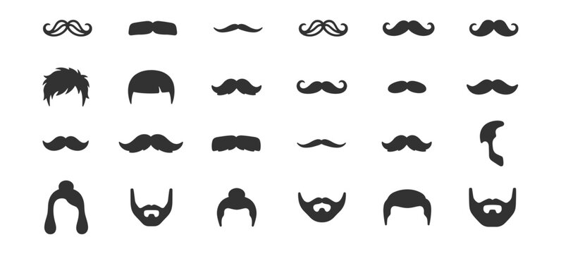 black male hairstyle and mustache icon set vector illustration on transparent background