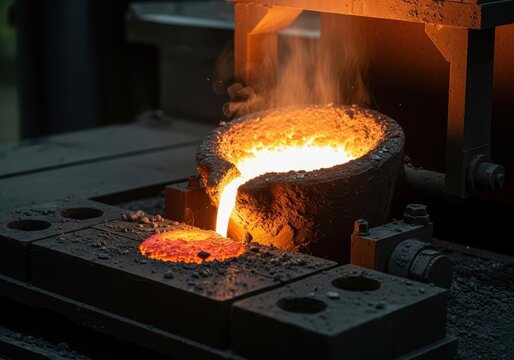 Industrial process showing dense, uniform steel solidification after careful deoxidation. High quality metal preparation in modern manufacturing facility, equipment, raw material, chemical process