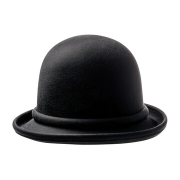 Classic black bowler hat isolated on transparent background