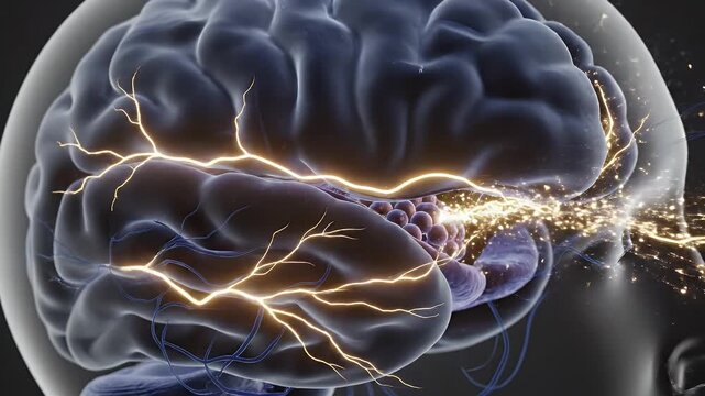 Detailed CGI of Human Brain and Olfactory Pathway with Glowing Neural Connections Illustrating Odor Processing and Sensory Integration for Educational Neuroscience Presentations on Dark Background