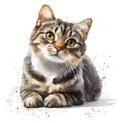 Cat, colorful watercolor painting with bold outlines, isolated on a white background. © zenvor