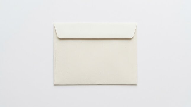 Cream envelope mockup top view flat lay on white background