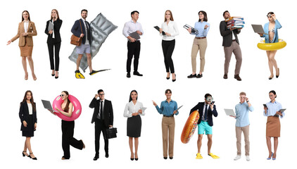 Obraz premium Office workers on white background. Collection of portraits