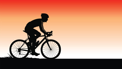 Fototapeta premium Cyclist riding road bicycle at sunset. silhouette of athlete on bike, vibrant gradient background.