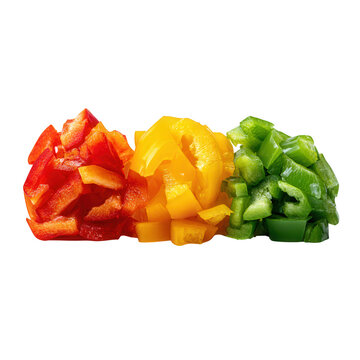 Fresh chopped bell peppers mix red yellow green diced vegetables isolated on transparent background