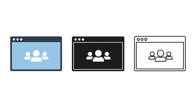 Set of three browser window icons depicting user group silhouettes.