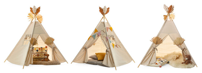 Cute wigwam for children isolated on white, set © New Africa