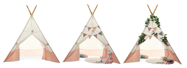 Cute wigwam for children isolated on white, set © New Africa