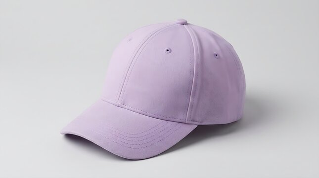 Minimalist blank lavender purple baseball cap mockup isolated on light grey background in studio lighting