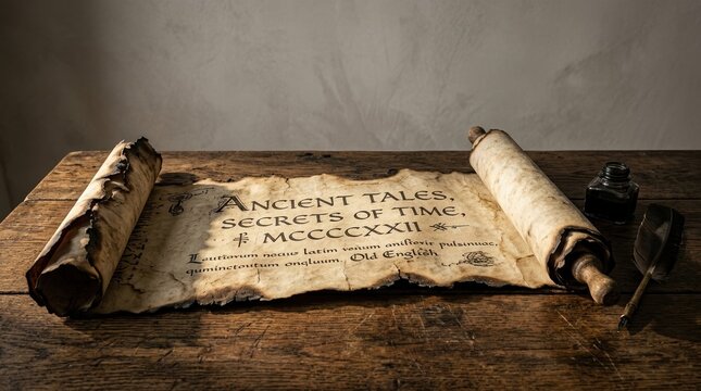 Ancient scroll with secrets of time written in Old English script