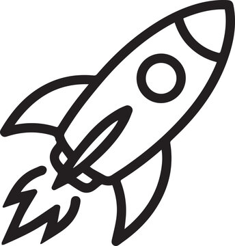 Cute Rocket Outline Illustration Minimal Black and White
