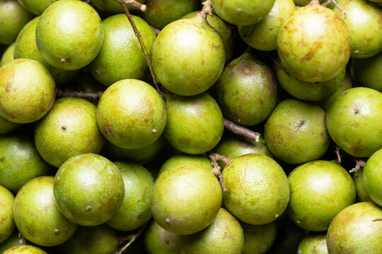 Fresh And Ripe Quenepa (Melicoccus Bijugatus) Top View; Mamoncillo, Delicious Tropical Fruit