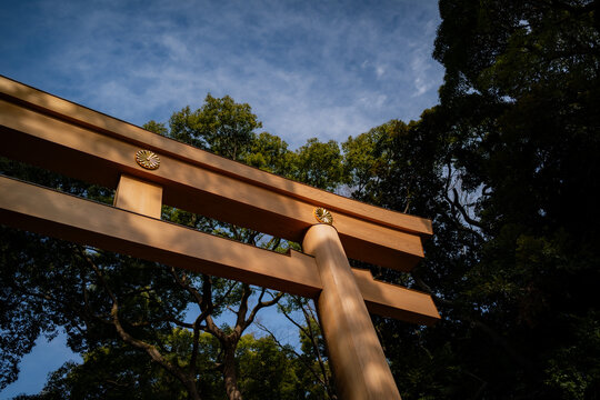 Ceremonial wooden gate at a temple in Tokyo, Japan.