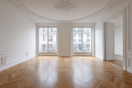 Empty apartment interior, high ceiling, spacious room 50 square meters, without furniture