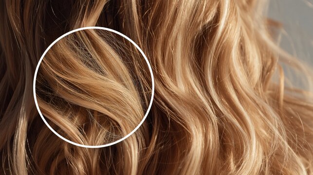Split ends of wavy blonde hair with damaged tips closeup