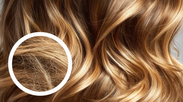 Split ends of wavy blonde hair with damaged hair tips