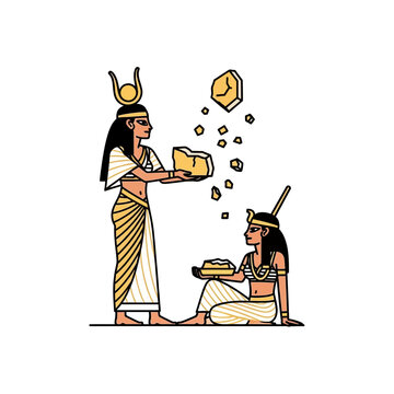 Ancient Egyptian Goddesses Isis and Nephthys with Offering Stones