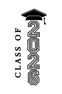 Hand drawn text illustration for class of 2026 graduation, class of 2026 badge.