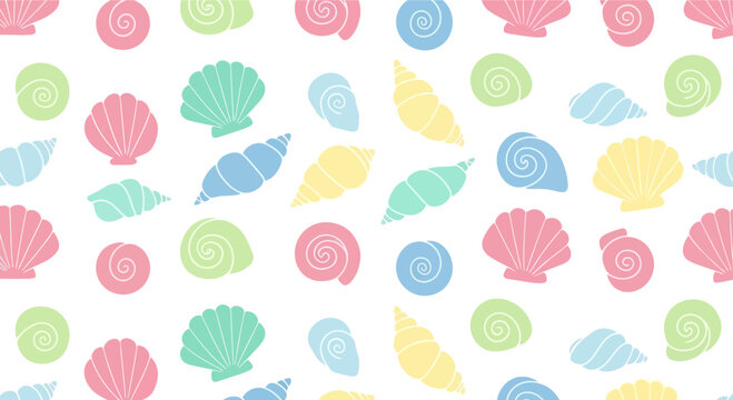 Cute pastel seashell pattern, summer beach background, ocean holidays
