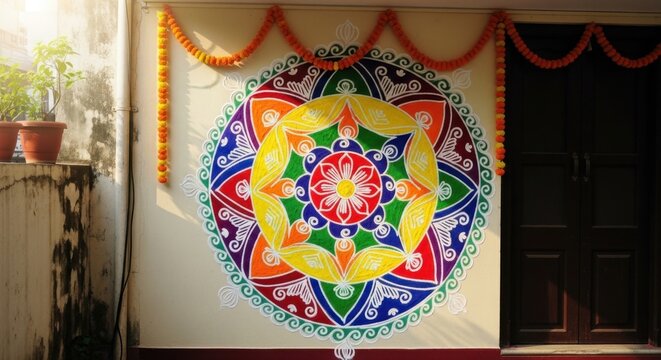 Vibrant Rangoli Art on Wall