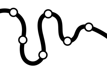 Fototapeta premium Curved winding path or route with connection points, bold outline vector illustration.