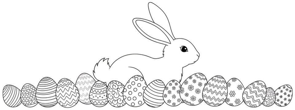 Easter bunny drawing png Black rabbit cutout Cute bunny png Easter egg border cutout Outline design png Line art cutout Coloring page png Spring hare cutout isolated transparent background image