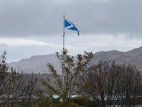 Scotland Flag Waving in Scenic Locations Across Scotland &ndash; National Saltire Symbol in Outdoor Landscapes
