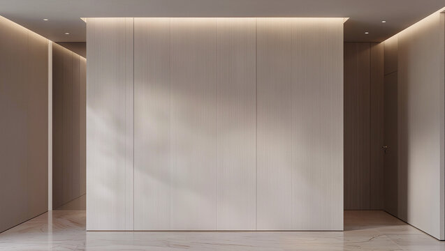 Minimalist Interior Wall with Wood Paneling and Soft Ambient Lighting