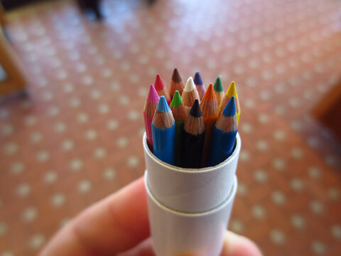 Sharp Colored Pencils in Tube Close-up